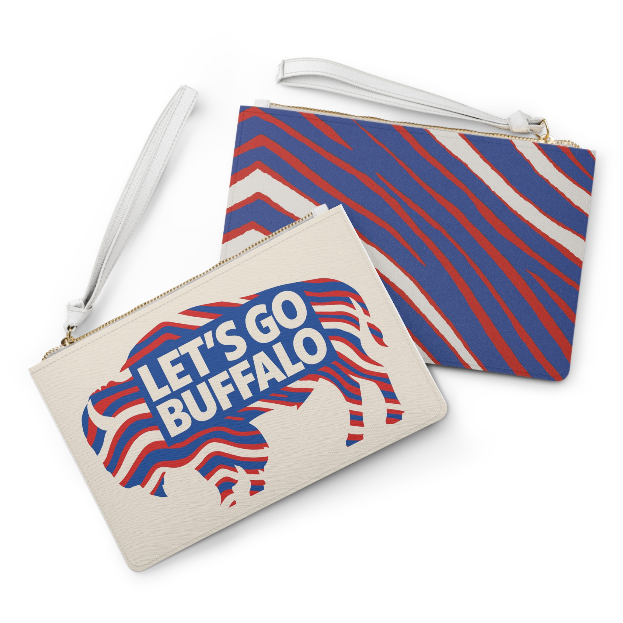 Let’s Go Buffalo Clutch Bag | Buffalo Silhouette, Red White Blue Stripes - Image 3