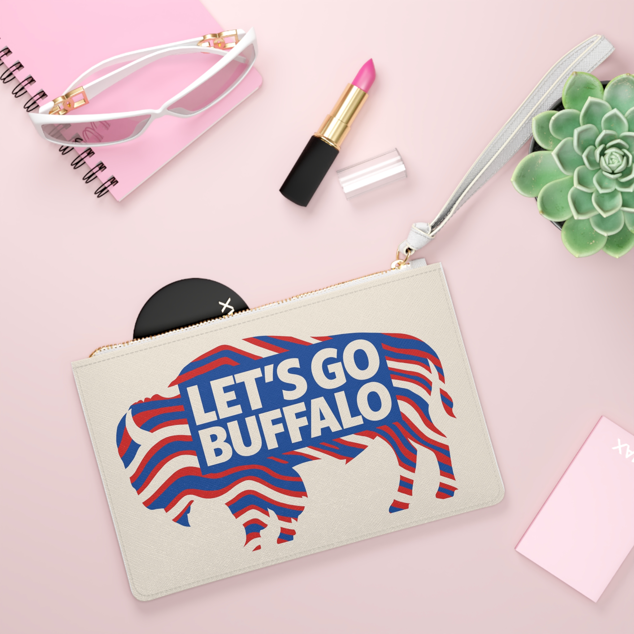 Let’s Go Buffalo Clutch Bag | Buffalo Silhouette, Red White Blue Stripes - Image 4